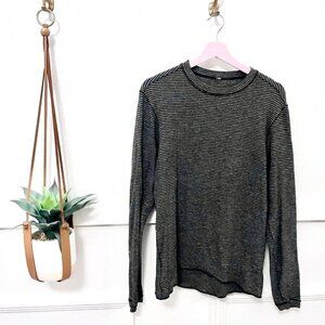 Lululemon Mens Black Grey Stripe Long Sleeve Knit Top Size M